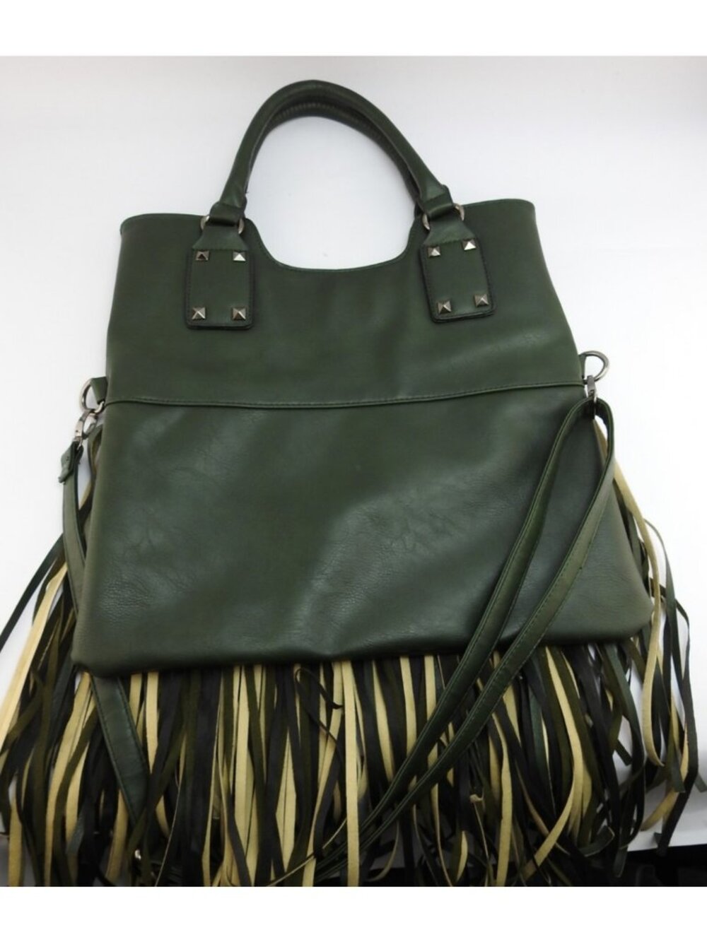 Kiss Me Couture Green Fringe Tote Shoulder Bag Boho Western Crossbody Purse - Picture 5 of 9